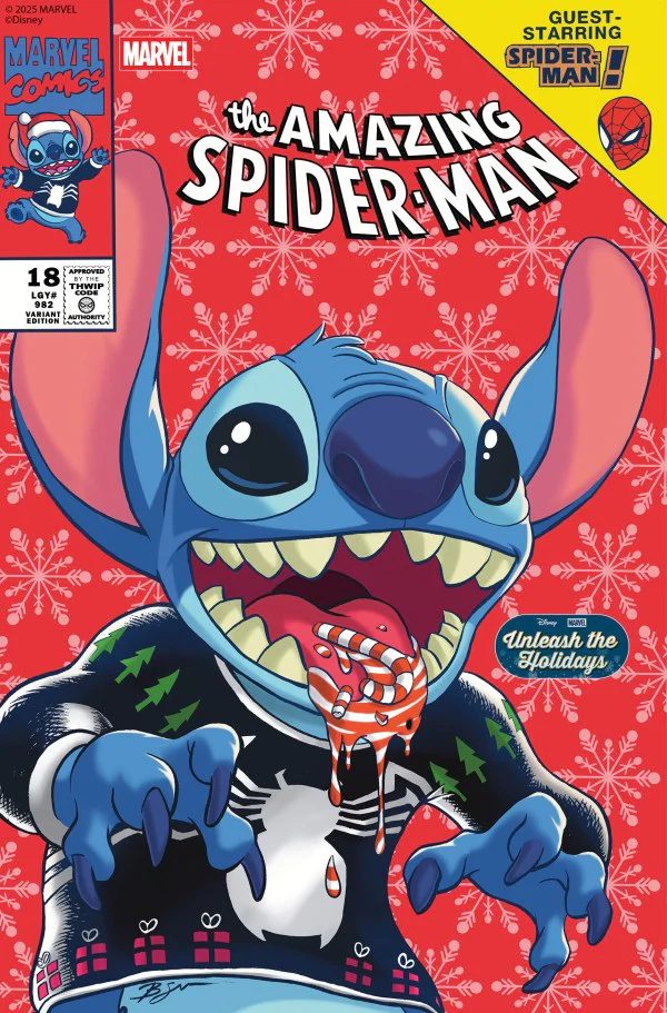 AMAZING SPIDER-MAN #18 (2025) BEN SU DISNEY STITCH UNLEASH THE HOLIDAYS VARIANT