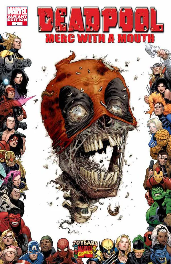 Deadpool: Merc with a Mouth #2 1:10 Tony Moore Marvel 70th Anniversary Frame Variant