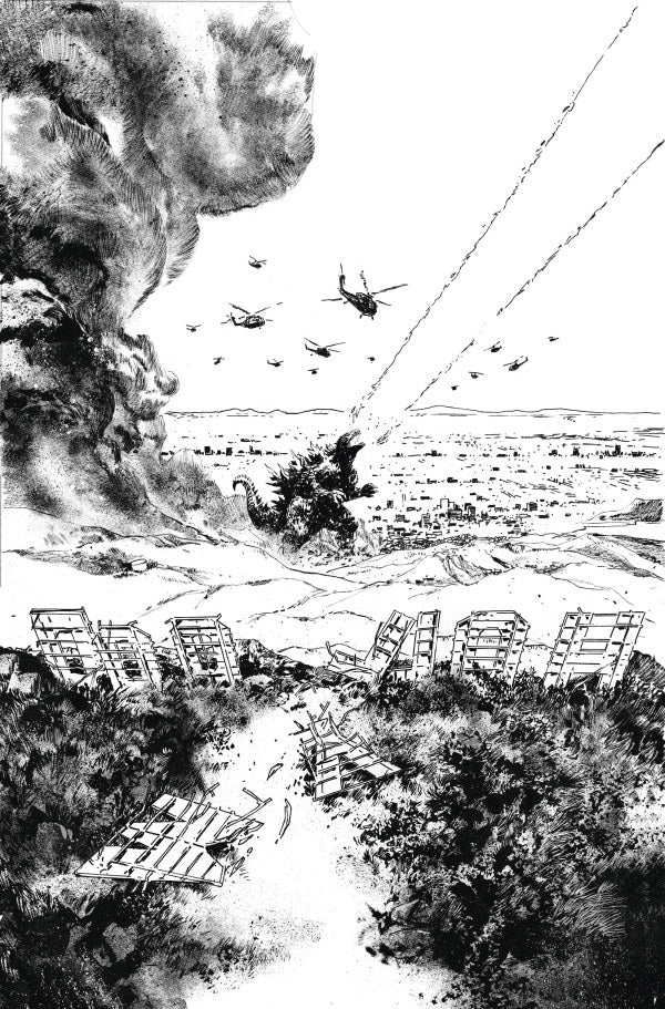 Godzilla Vs. America: Los Angeles Variant RI (25) (Hardman Full Art B&W)