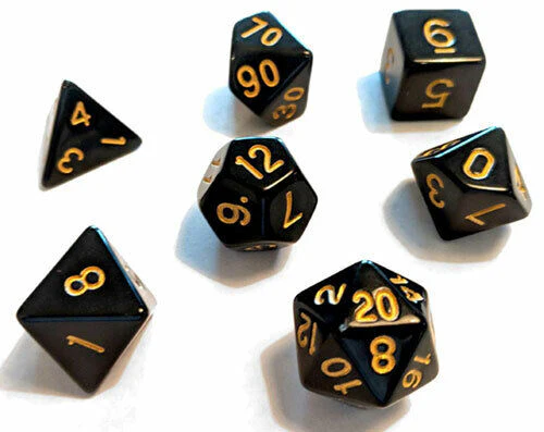 Sirius Dice : Solid Black + Gold ink Dice Set