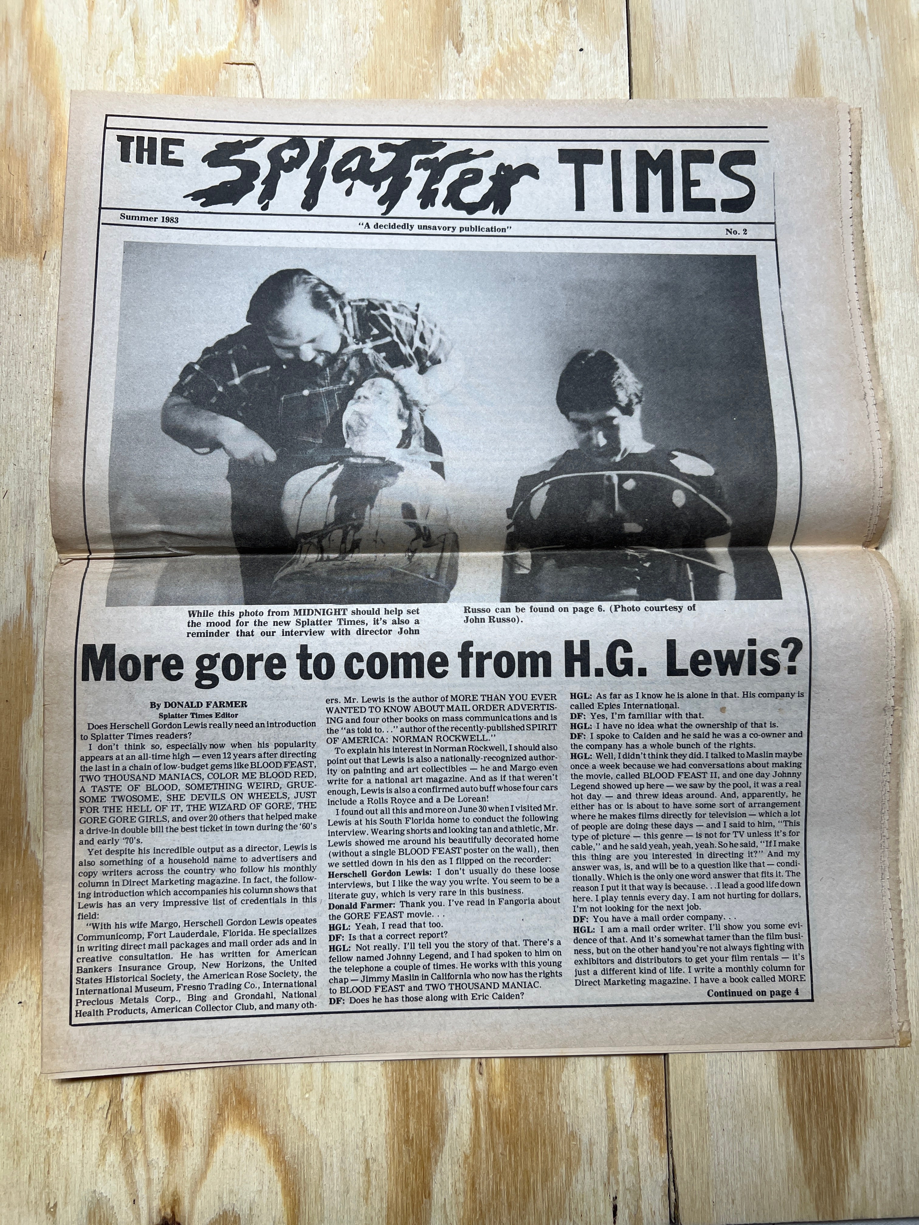 Splatter Times #2 (1983 Newspaper / Newsprint Fanzine)