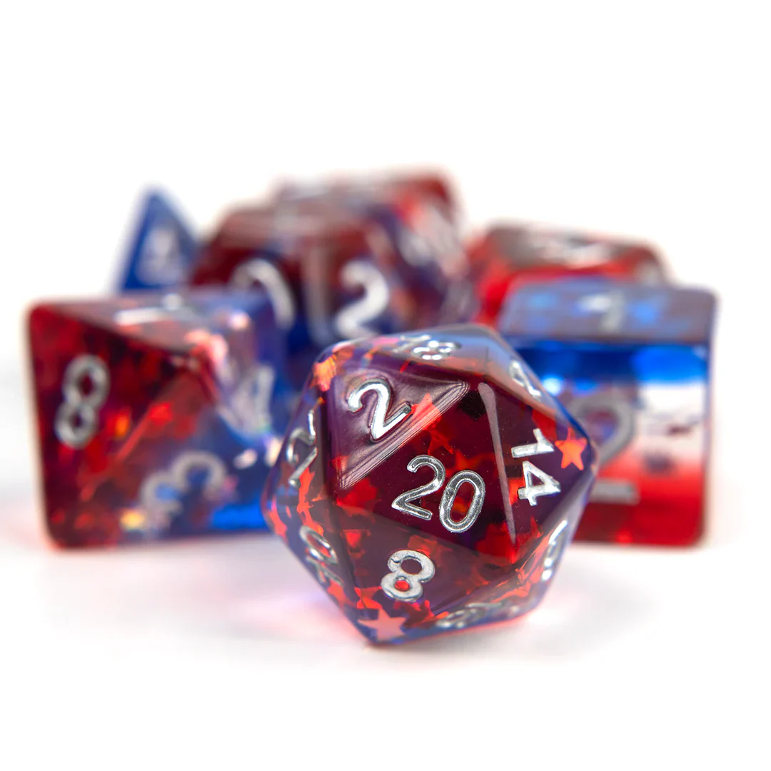 Dice: STAR SPANGLED BANNER TRANSPARENT RESIN SIRIUS DICE SET - Image 2